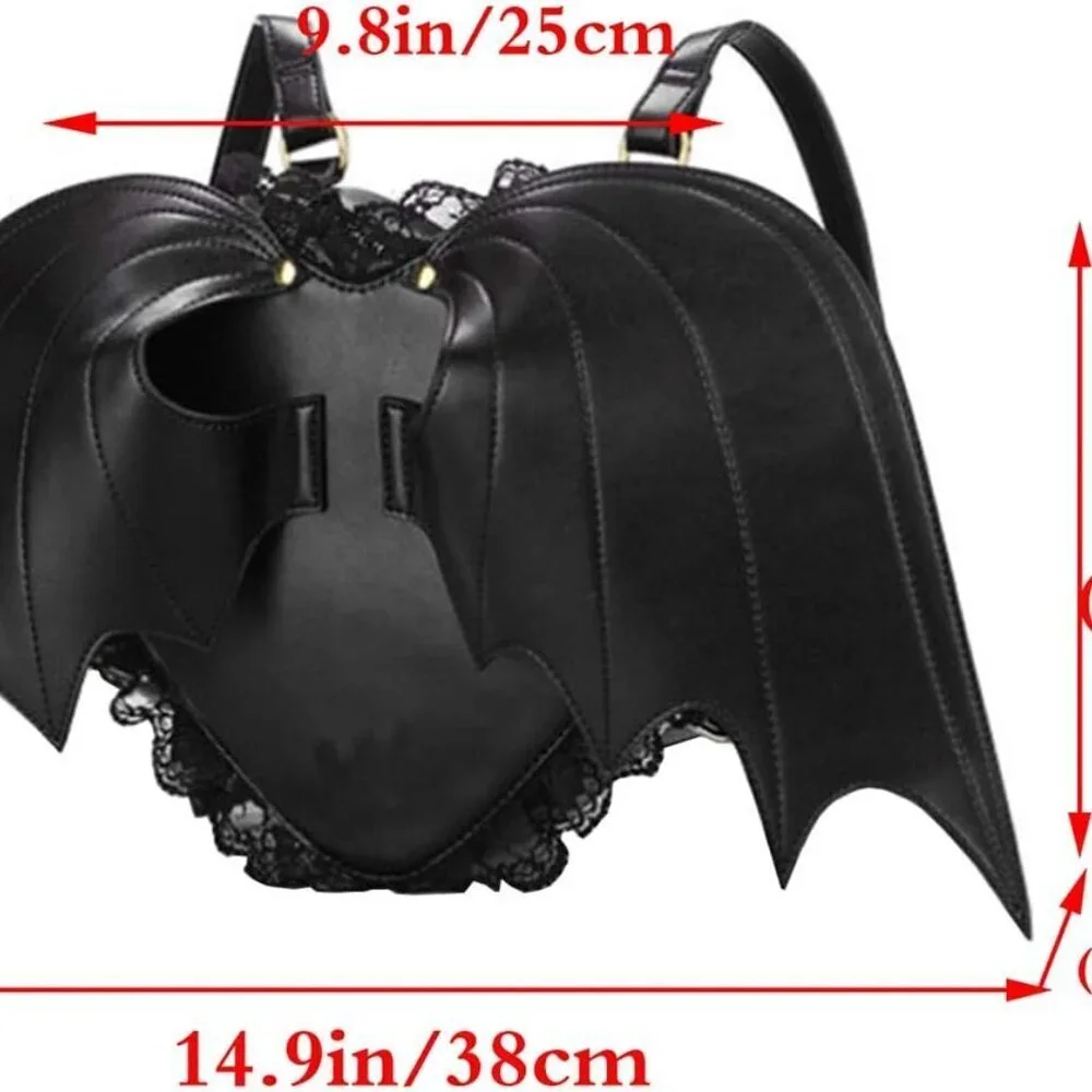 Women Girl Punk Backpack PU Leather Heart Bat Wing Goth Lolita Shoulder Bag